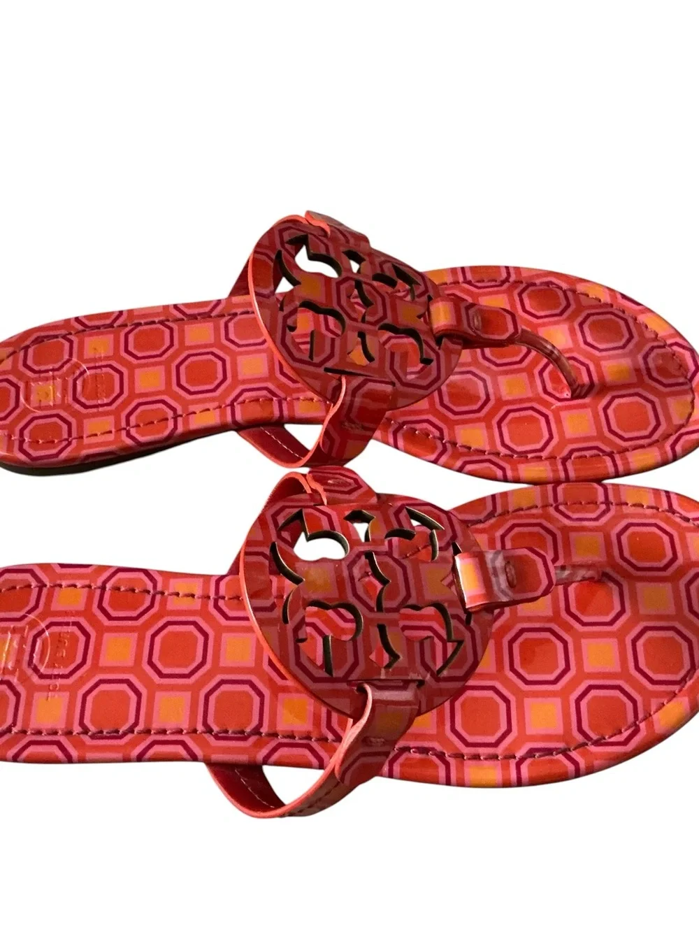 Tory Burch Miller sandals orange coral pink octagon flip flop size 9.5 RARE
